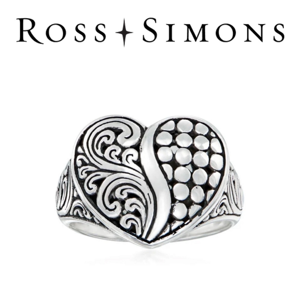 Ross Simons Sterling Silver Bali-Style Heart Ring Size 8